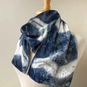 Hand-Dyed Silk & Rayon Velvet Scarf: Indigo Blue and White, Artist Made, NWT